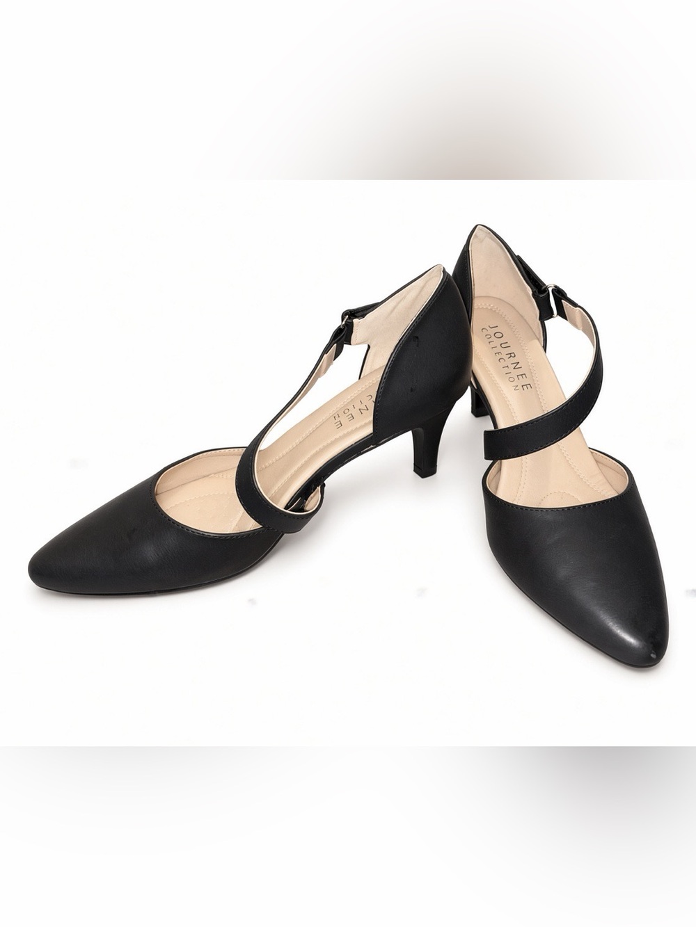 Journee Collection Womens D'Orsay Pointed Toe Black Kitten Heel Ankle Strap 8.5